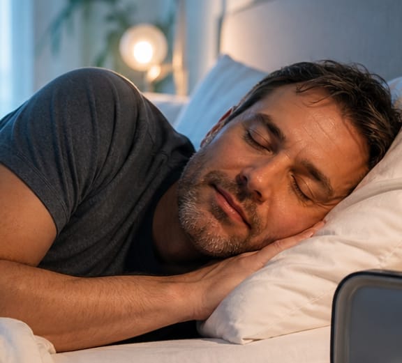 Patient sleeping peacefully during sleep apnea and TMJ care