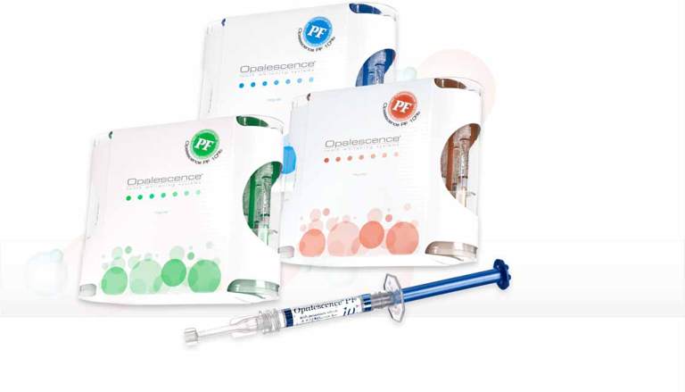 Custom-fit take-home whitening tray with Opalescence gel